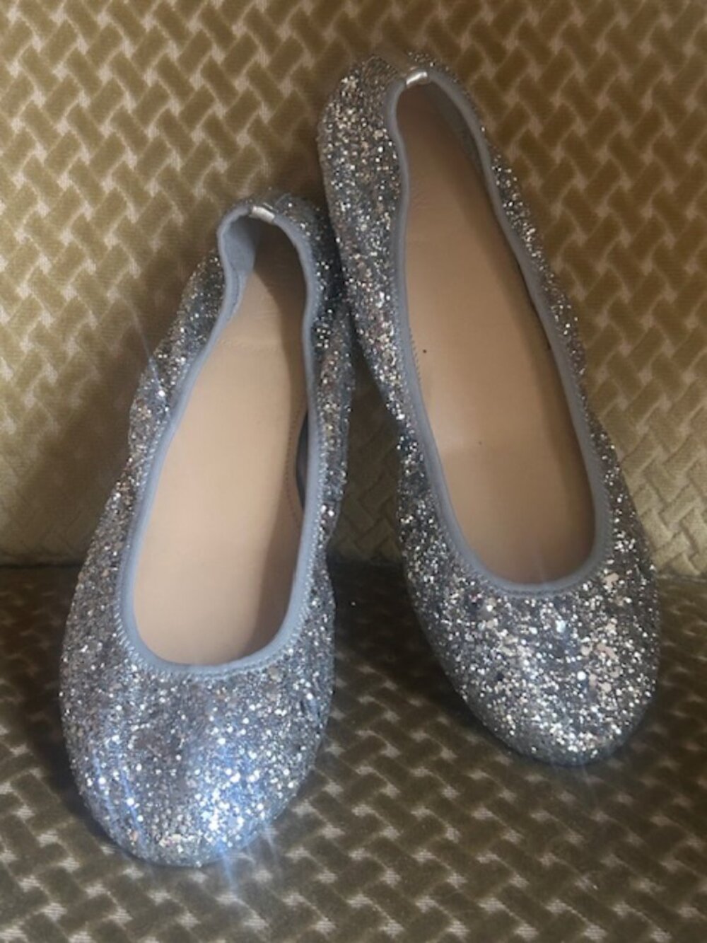 J Crew Metallic Crisp Silver Glitter Lula Cushioned  Ballet Flats in Box